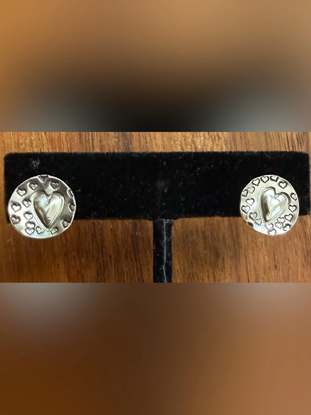 Sterling Silver 925 Stud Earrings Hammered Heart Round